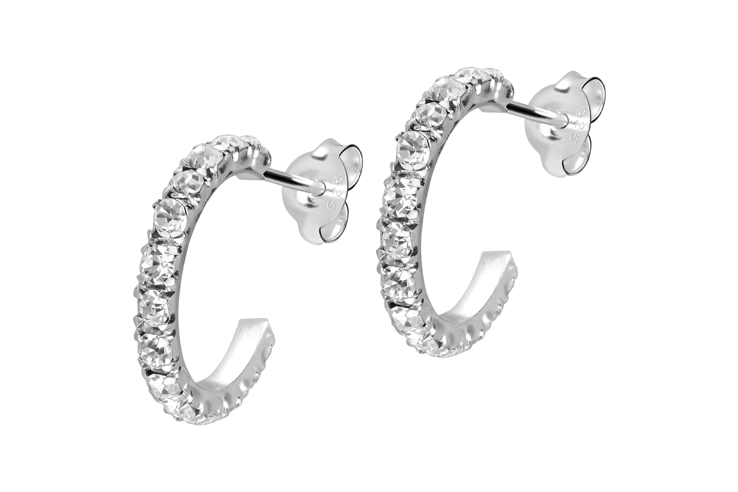925er Silber Ohrstecker PLATINIERT + OFFENER RING MIT KRISTALLEN von Piercingline